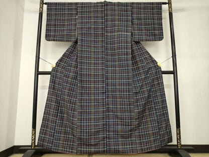 平和屋着物●郡上紬 草木染 格子 正絹 逸品 AABL7603ck