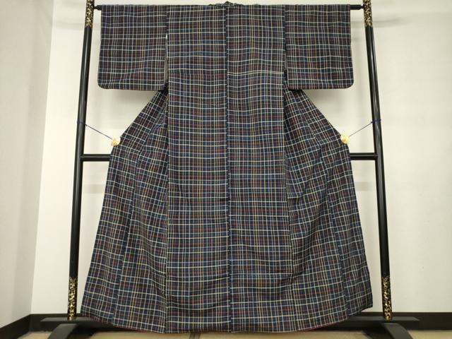 平和屋着物●郡上紬 草木染 格子 正絹 逸品 AABL7603ck