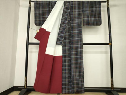 平和屋着物●郡上紬 草木染 格子 正絹 逸品 AABL7603ck