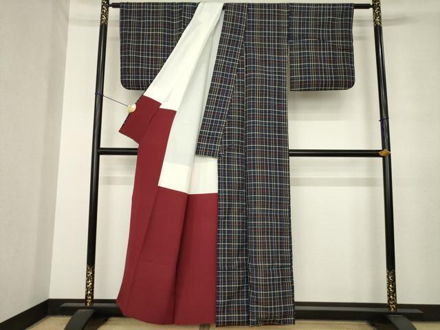 平和屋着物●郡上紬 草木染 格子 正絹 逸品 AABL7603ck