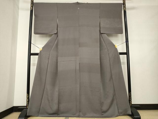 平和屋着物●上質な色無地　横段地紋　江戸鼠色　正絹　逸品　AABL7607ck