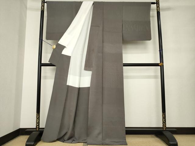 平和屋着物●上質な色無地　横段地紋　江戸鼠色　正絹　逸品　AABL7607ck