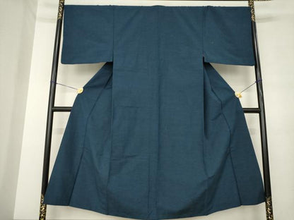 平和屋着物●男性　紬　色無地　青褐色　正絹　逸品　AABL7609ck