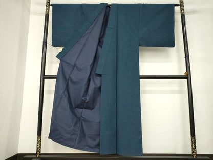 平和屋着物●男性　紬　色無地　青褐色　正絹　逸品　AABL7609ck