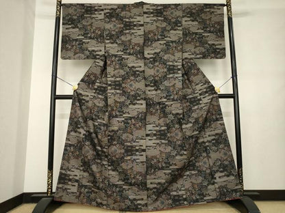 平和屋着物●本場大島紬　9マルキ　風景花文　正絹　逸品　未使用　AABL7623ck