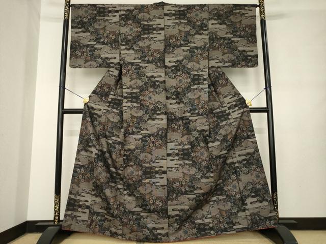 平和屋着物●本場大島紬　9マルキ　風景花文　正絹　逸品　未使用　AABL7623ck