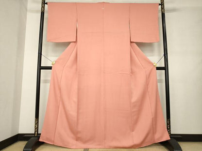 平和屋着物●上質な色無地　霞地紋　真赭色　正絹　逸品　AABL7627ck