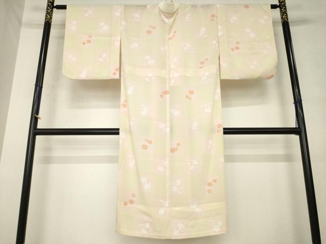平和屋着物●長襦袢　無双仕立て　市松花文　正絹　逸品　AABL7639ck