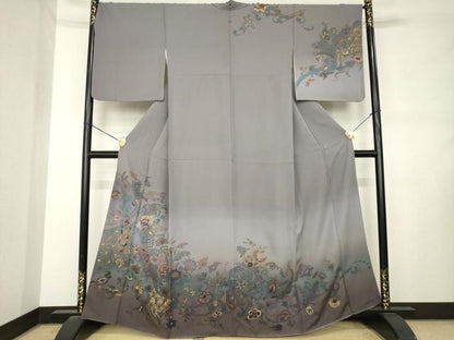 平和屋着物●中国三大刺繍　スワトウ刺繍　汕頭刺繍　総刺繍　訪問着　更紗花文　暈し染め　金糸　正絹　逸品　AABL7640ck