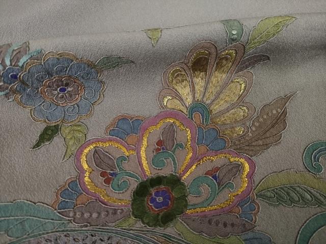 平和屋着物●中国三大刺繍　スワトウ刺繍　汕頭刺繍　総刺繍　訪問着　更紗花文　暈し染め　金糸　正絹　逸品　AABL7640ck