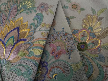 平和屋着物●中国三大刺繍　スワトウ刺繍　汕頭刺繍　総刺繍　訪問着　更紗花文　暈し染め　金糸　正絹　逸品　AABL7640ck