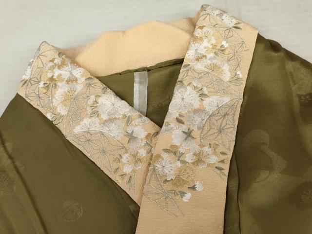 平和屋着物●長襦袢　無双仕立て　花鈴地紋　金糸　半衿刺繍　正絹　逸品　未使用　AABL7641cs