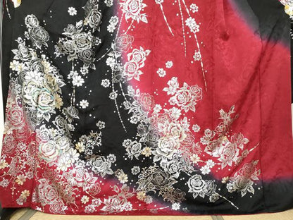 平和屋着物●豪華振袖　刺繍　草花文　薔薇　バラ　金糸　金銀彩　ロング丈　正絹　逸品　AABL7652cs