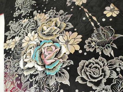 平和屋着物●豪華振袖　刺繍　草花文　薔薇　バラ　金糸　金銀彩　ロング丈　正絹　逸品　AABL7652cs