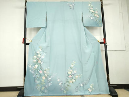 平和屋着物●訪問着　友禅　作家物　枝花文　暈し染め　ロング丈　正絹　逸品　AABL7656cs