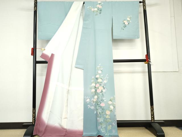 平和屋着物●訪問着　友禅　作家物　枝花文　暈し染め　ロング丈　正絹　逸品　AABL7656cs