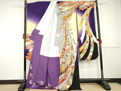 平和屋着物●豪華振袖　蔓帯鳳凰花文　暈し染め　金糸　ロング丈　正絹　逸品　AABL7658cs