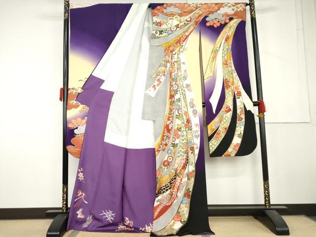 平和屋着物●豪華振袖　蔓帯鳳凰花文　暈し染め　金糸　ロング丈　正絹　逸品　AABL7658cs
