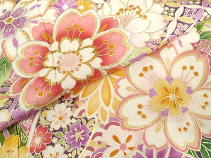 平和屋着物●豪華振袖　型染京友禅　刺繍　蔓帯花文　暈し染め　金彩　金銀糸　反端付き　ロング丈　正絹　逸品　AABL7667cs