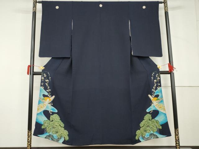 平和屋着物●アンティーク　大正ロマン　色留袖　刺繍　花船松文　鬼しぼ縮緬　正絹　逸品　AABL7672cs