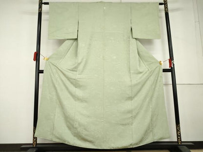 平和屋着物●上質な色無地　御所車風景地紋　裏葉色　正絹　逸品　AABL7681cs