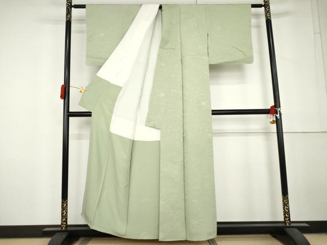 平和屋着物●上質な色無地　御所車風景地紋　裏葉色　正絹　逸品　AABL7681cs