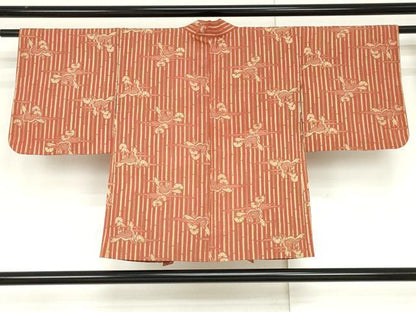 平和屋着物●浦野理一　型染　羽織　飛鶴松文　鬼しぼ縮緬　正絹　逸品　AABL7683cs