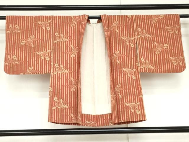 平和屋着物●浦野理一　型染　羽織　飛鶴松文　鬼しぼ縮緬　正絹　逸品　AABL7683cs