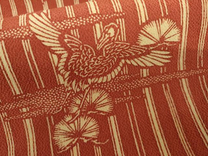 平和屋着物●浦野理一　型染　羽織　飛鶴松文　鬼しぼ縮緬　正絹　逸品　AABL7683cs