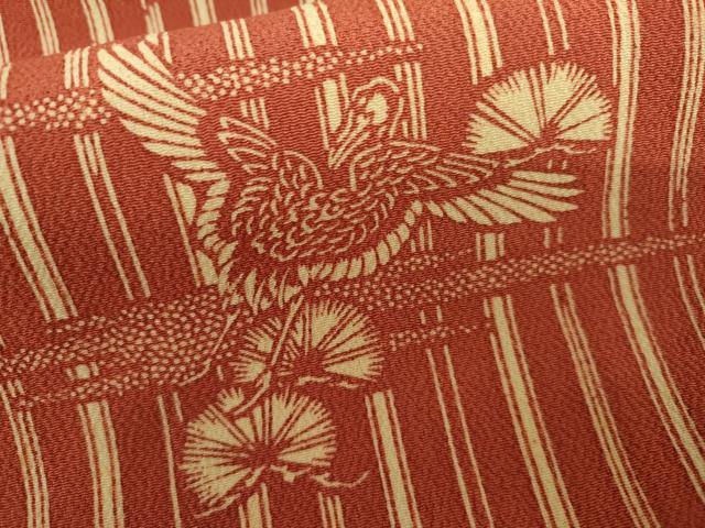 平和屋着物●浦野理一　型染　羽織　飛鶴松文　鬼しぼ縮緬　正絹　逸品　AABL7683cs