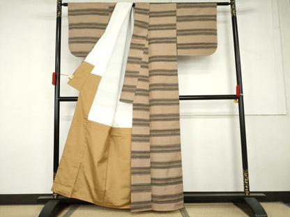 平和屋着物●郡上紬　草木染　横段文　正絹　逸品　未使用　AABL7685cs