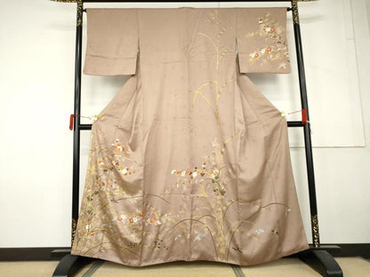 平和屋着物●訪問着　駒刺繍　枝花文　金彩　正絹　逸品　AABL7689cs