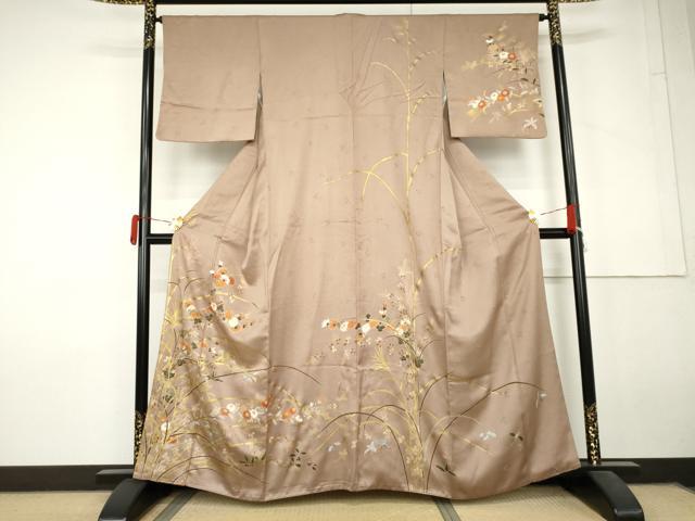 平和屋着物●訪問着　駒刺繍　枝花文　金彩　正絹　逸品　AABL7689cs