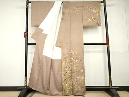 平和屋着物●訪問着　駒刺繍　枝花文　金彩　正絹　逸品　AABL7689cs