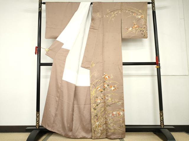 平和屋着物●訪問着　駒刺繍　枝花文　金彩　正絹　逸品　AABL7689cs