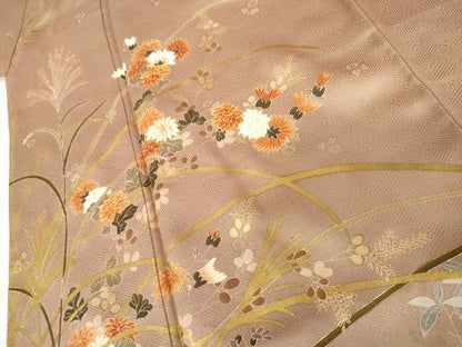 平和屋着物●訪問着　駒刺繍　枝花文　金彩　正絹　逸品　AABL7689cs