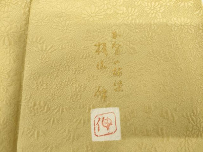 平和屋着物●本加賀友禅作家　梶山伸監修　色無地　草花地紋　蒸栗色　正絹　逸品　AABL7693cs