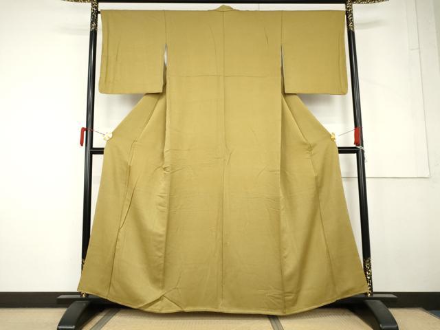 平和屋着物●上質な色無地　格子地紋　桑染色　正絹　逸品　未使用　AABL7694cs