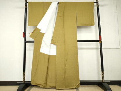 平和屋着物●上質な色無地　格子地紋　桑染色　正絹　逸品　未使用　AABL7694cs