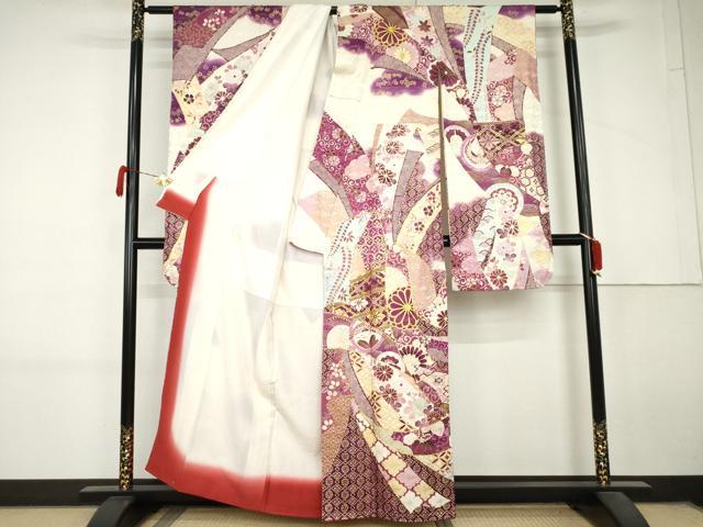 平和屋着物●豪華振袖　駒刺繍　蔓帯吉祥花文　金彩　正絹　逸品　AABL7702cs