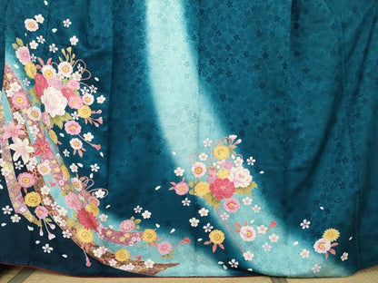 平和屋着物●豪華振袖　蔓帯草花文　暈し染め　金彩　正絹　逸品　AABL7704cs