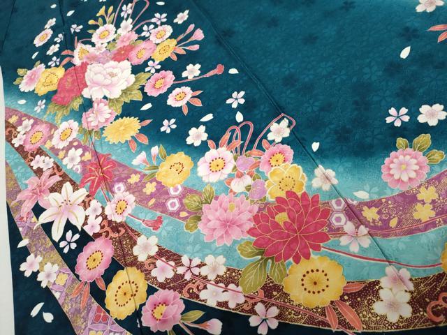 平和屋着物●豪華振袖　蔓帯草花文　暈し染め　金彩　正絹　逸品　AABL7704cs