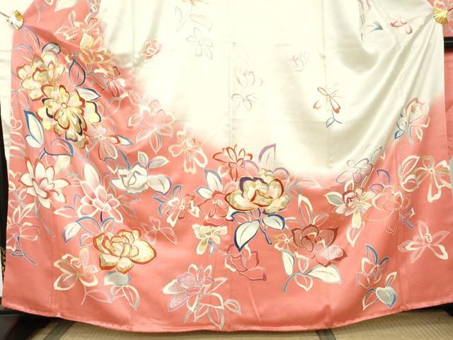 平和屋着物●豪華振袖　駒刺繍　枝花文　暈し染め　金銀彩　正絹　逸品　AABL7709cs