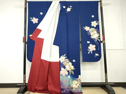 平和屋着物●豪華振袖　流水に桜　暈し染め　金糸　金彩　正絹　逸品　AABL7711cs