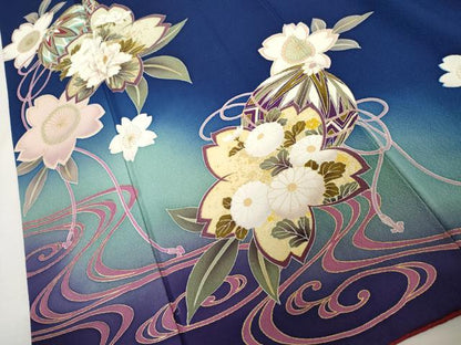 平和屋着物●豪華振袖　流水に桜　暈し染め　金糸　金彩　正絹　逸品　AABL7711cs