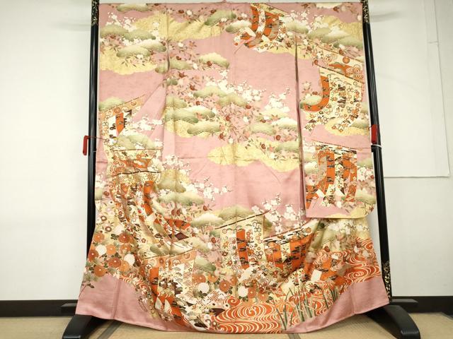 平和屋着物●豪華振袖　駒刺繍　几帳吉祥花文　金彩　正絹　逸品　AABL7712cs