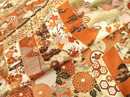 平和屋着物●豪華振袖　駒刺繍　几帳吉祥花文　金彩　正絹　逸品　AABL7712cs