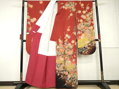 平和屋着物●豪華振袖　型染め　雪輪花蝶文　暈し染め　正絹　逸品　AABL7713cs