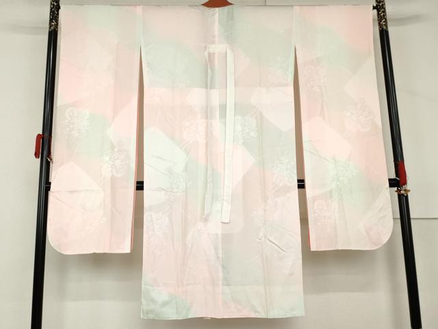 平和屋着物●振袖用長襦袢　無双仕立て　花車地紋　暈し染め　半衿刺繍　正絹　逸品　AABL7716cs