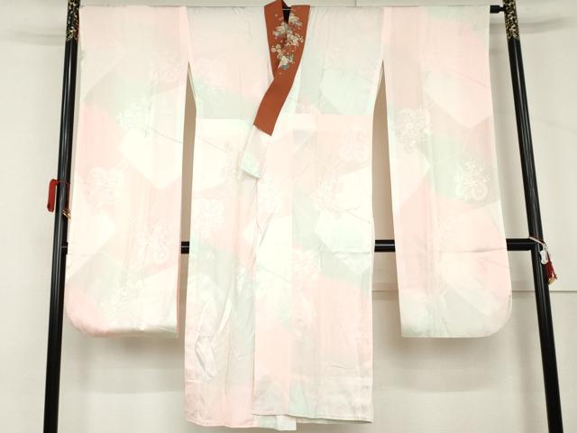 平和屋着物●振袖用長襦袢　無双仕立て　花車地紋　暈し染め　半衿刺繍　正絹　逸品　AABL7716cs